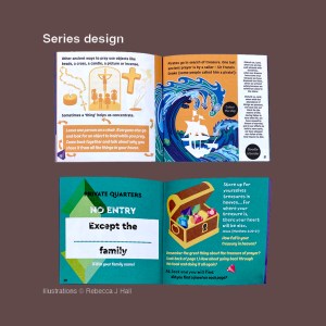 Interior illustrations for all five books in this best-selling, pocket-sized series on a brown background